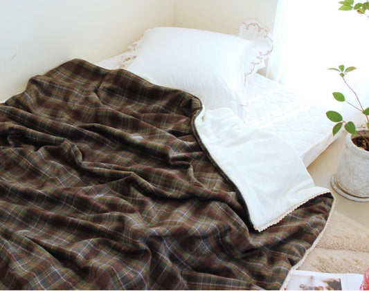 Handcrafted Winter Cabin Check Blanket