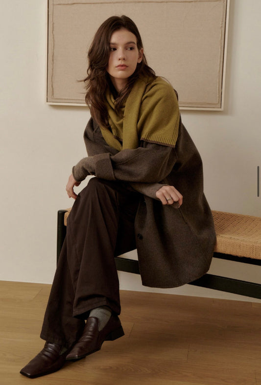 3-Way Merino Wool Blend Knit Shawl – Green Tea Brown