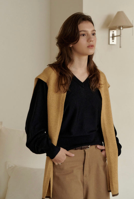 3-Way Merino Wool Blend Knit Shawl – Mustard