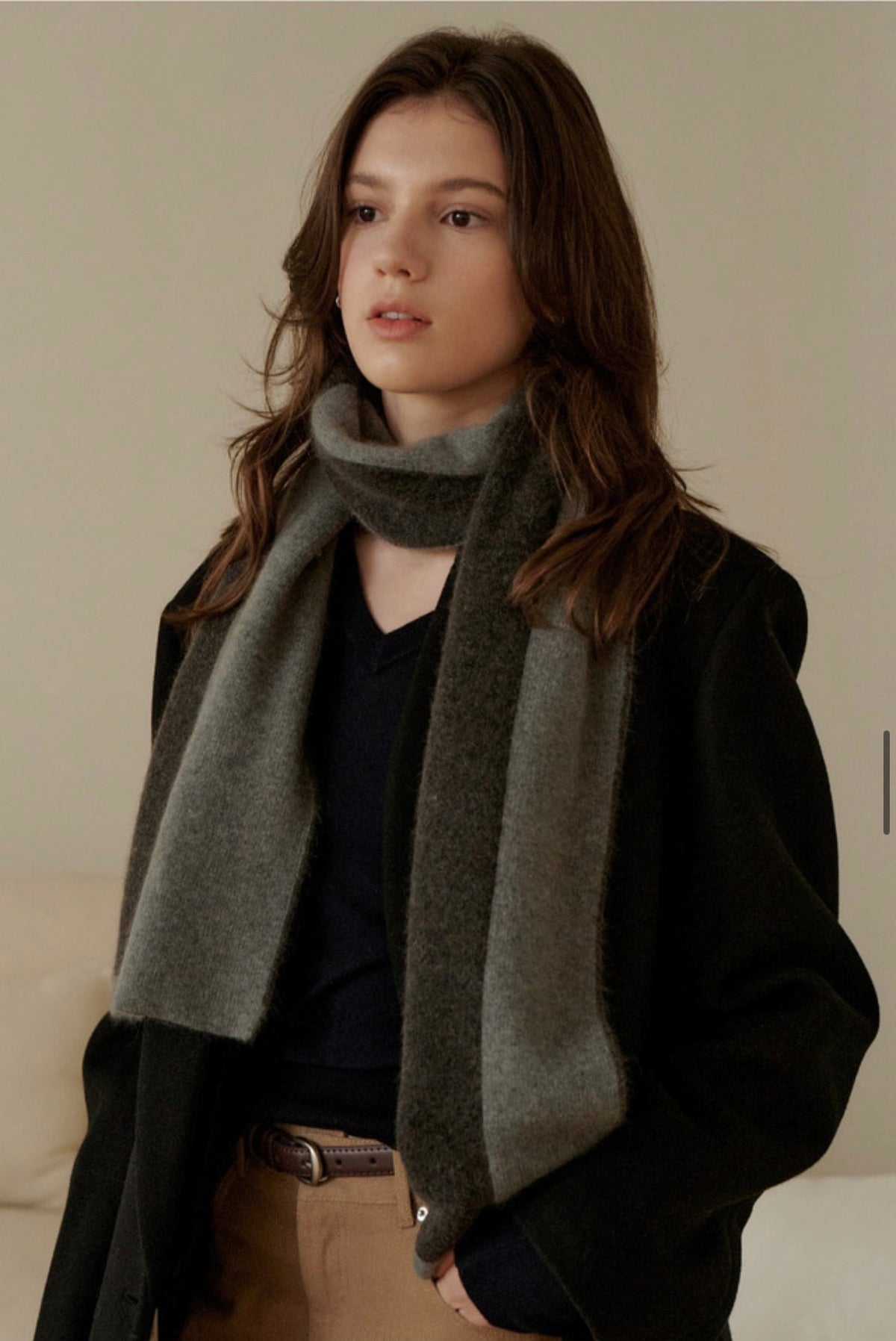 Two-Tone Knit Scarf – Cloud Charcoal