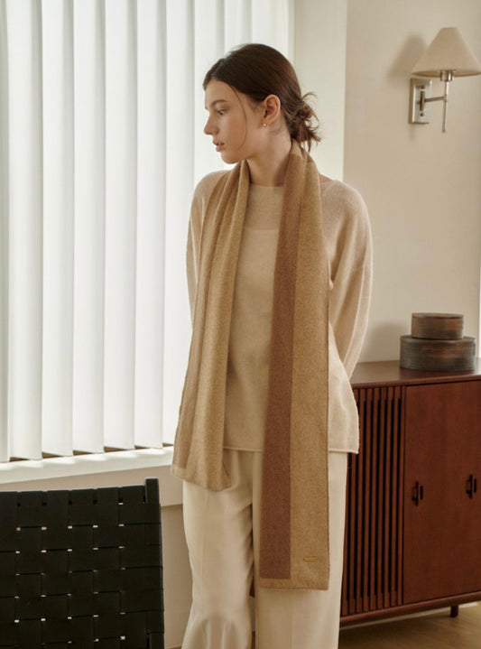 Two-Tone Knit Scarf – Latte