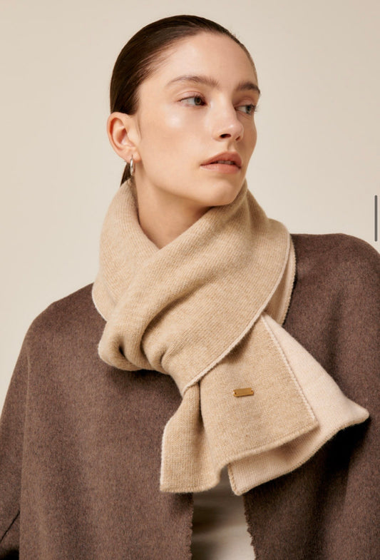 Reversible Cashmere & Wool Blend Scarf – Beige