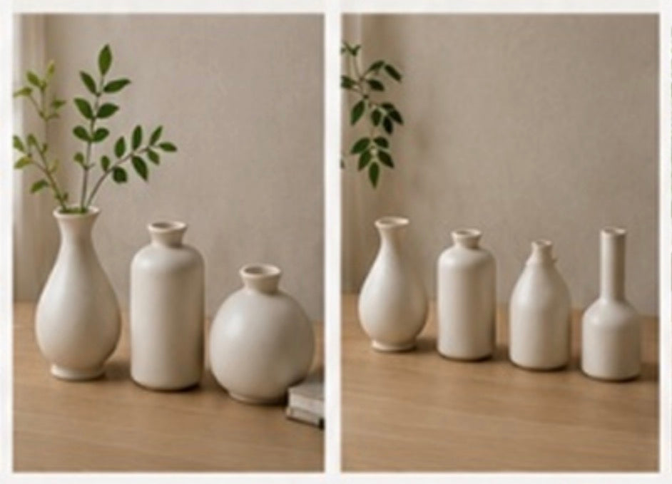 Ivory Ceramic Vase – Five Sculptural Shapes