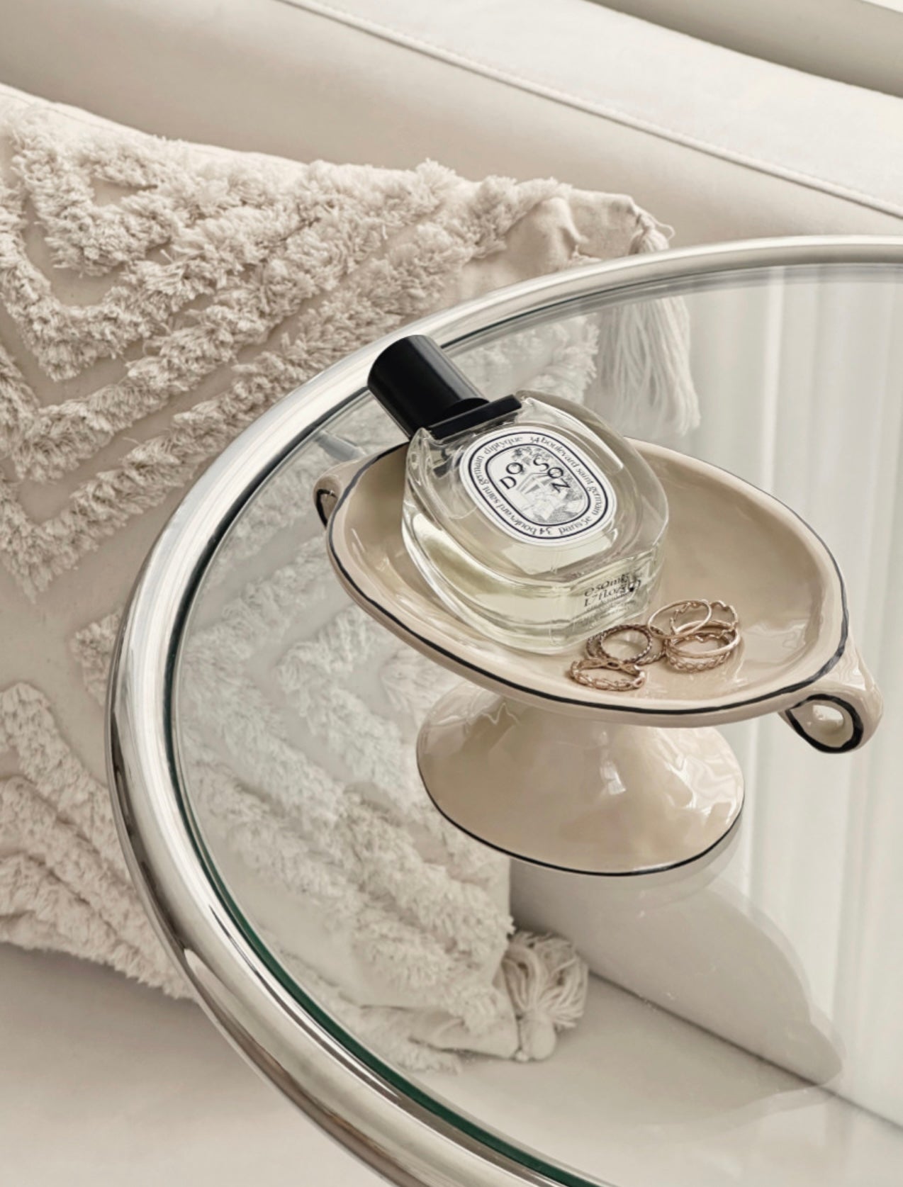 Dunne Ceramic Object-Tray Line Beige