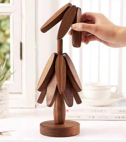 Auto-Folding Wooden Tree Trivet