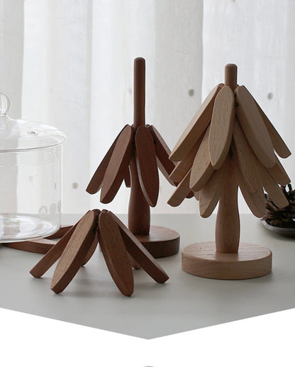 Auto-Folding Wooden Tree Trivet
