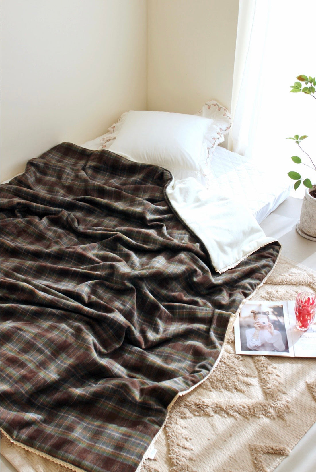 Handcrafted Winter Cabin Check Blanket
