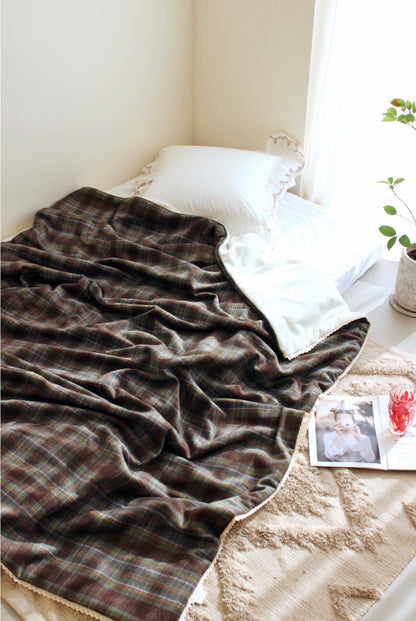 Handcrafted Winter Cabin Check Blanket