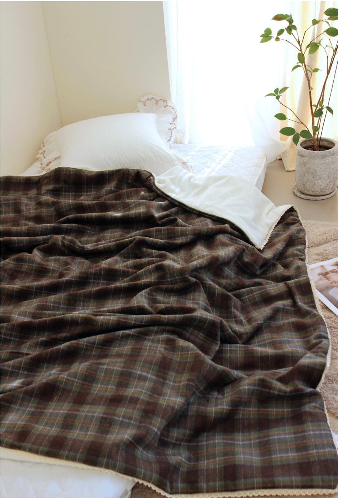 Handcrafted Winter Cabin Check Blanket