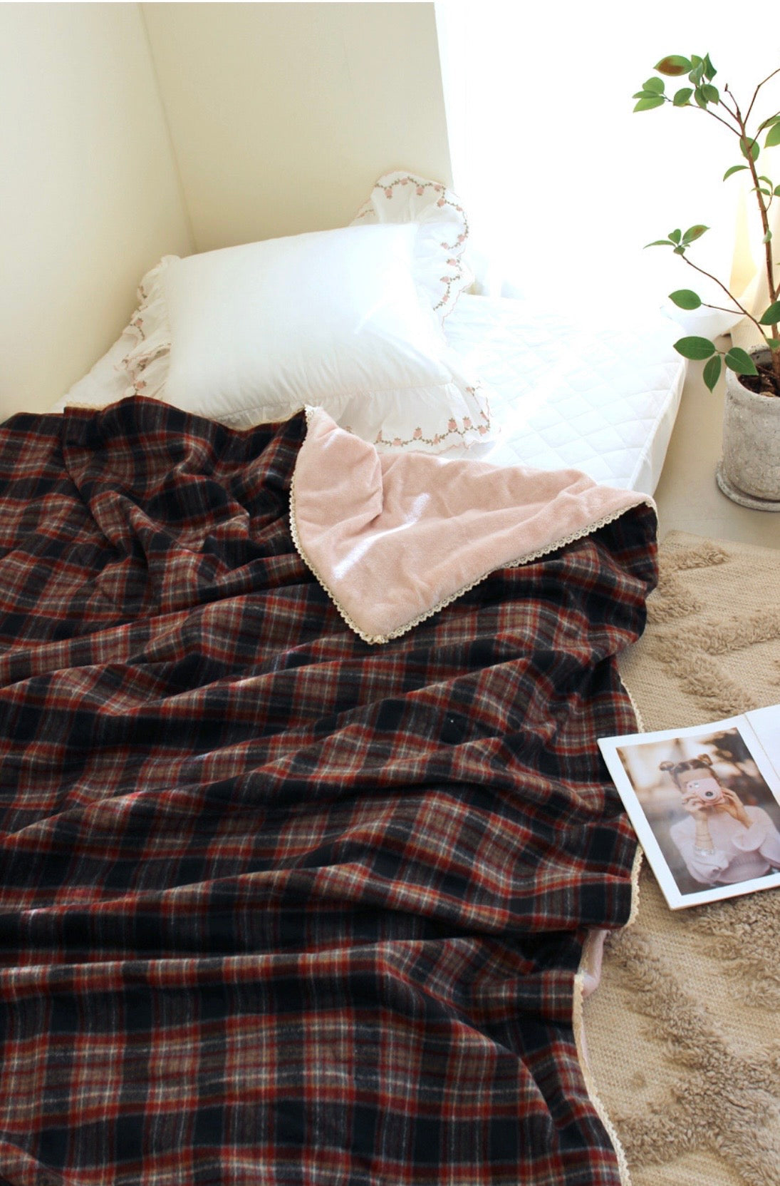 Handcrafted Winter Cabin Check Blanket