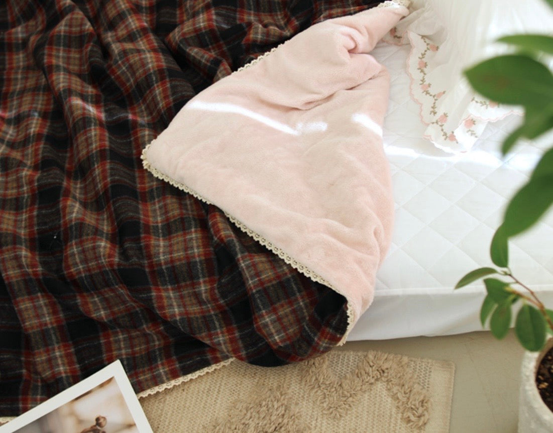 Handcrafted Winter Cabin Check Blanket