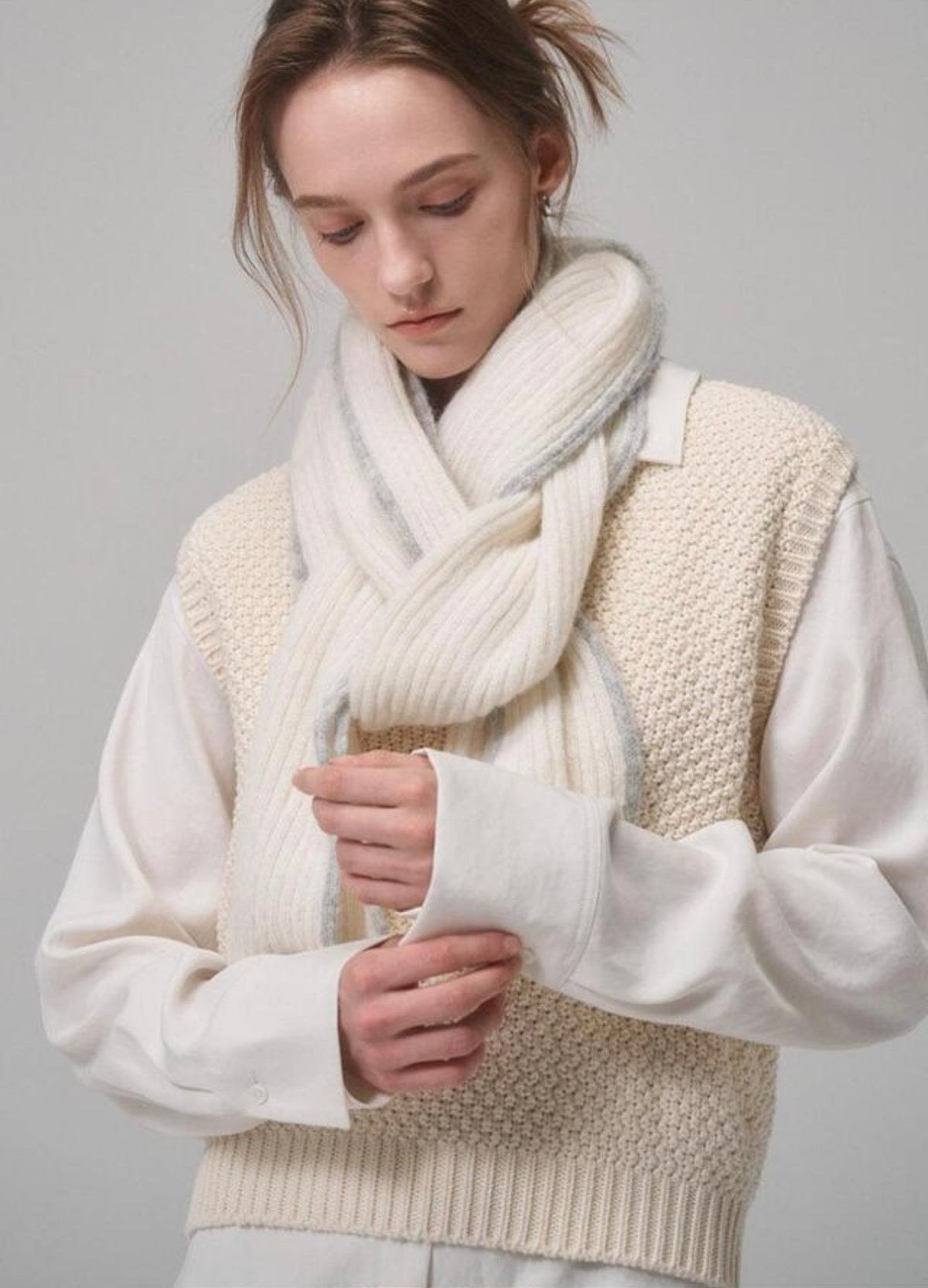 Bouclé Baby Alpaca Blend Winter Scarf – Cream