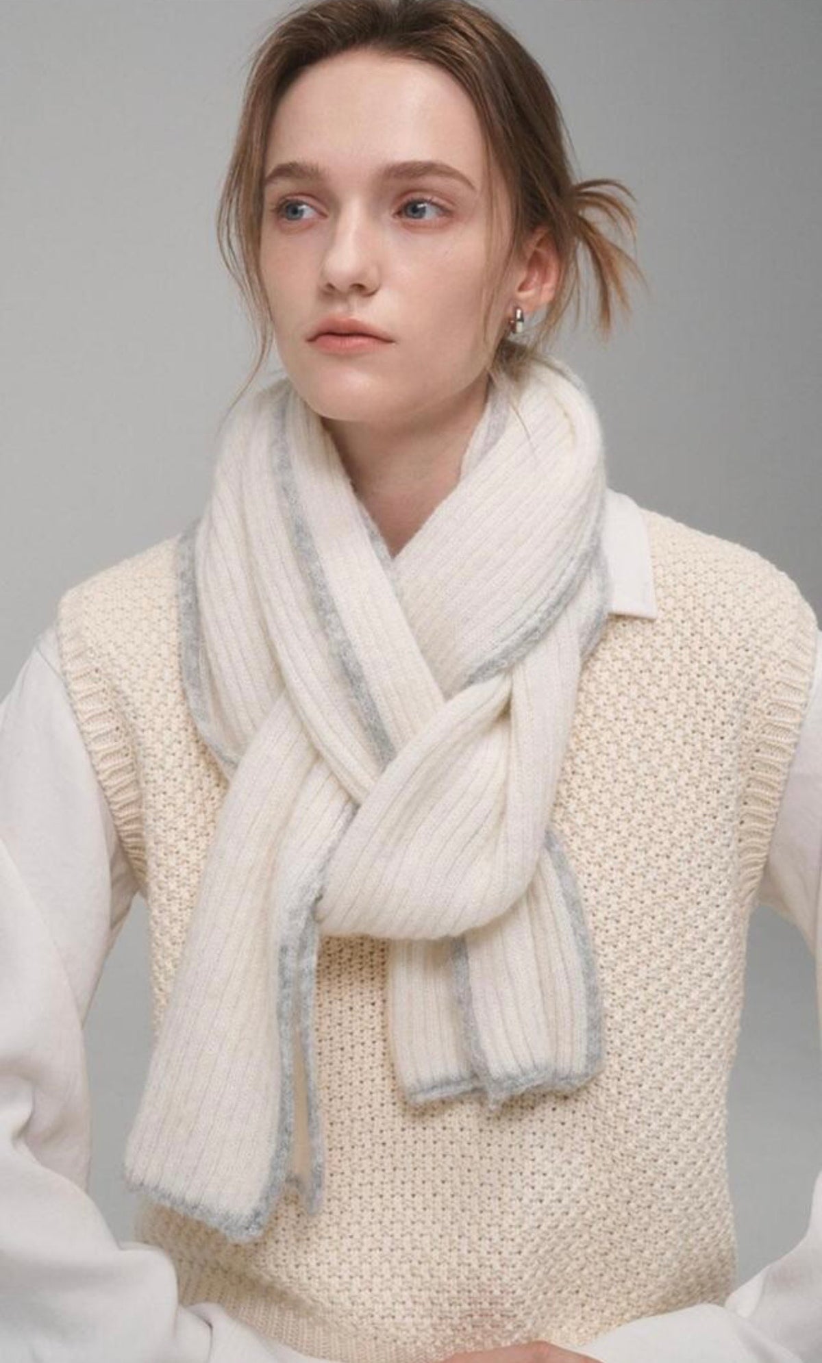 Bouclé Baby Alpaca Blend Winter Scarf – Cream