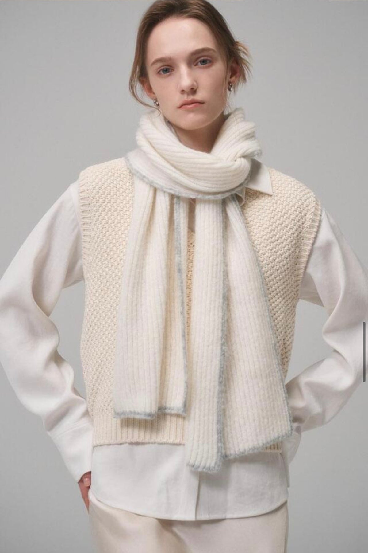 Bouclé Baby Alpaca Blend Winter Scarf – Cream
