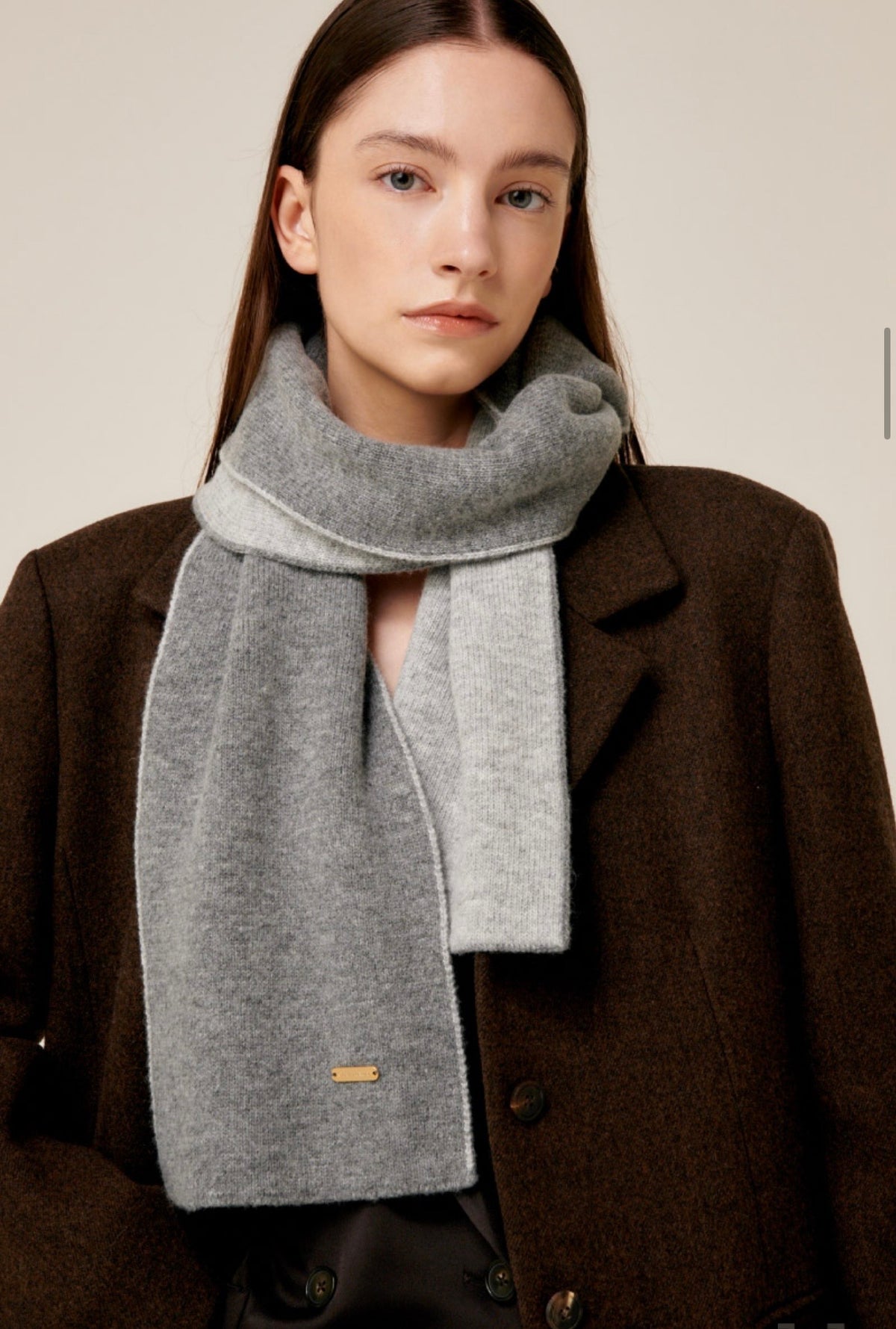 Reversible Cashmere & Wool Blend Scarf – Gray