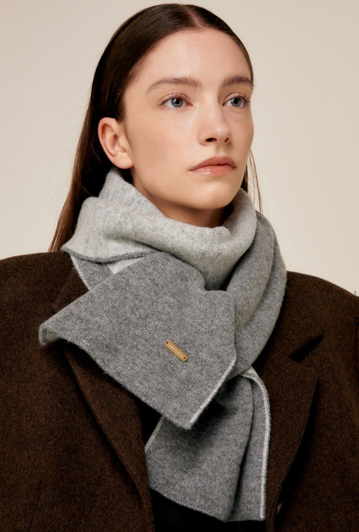 Reversible Cashmere & Wool Blend Scarf – Gray