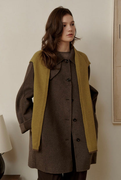 3-Way Merino Wool Blend Knit Shawl – Green Tea Brown
