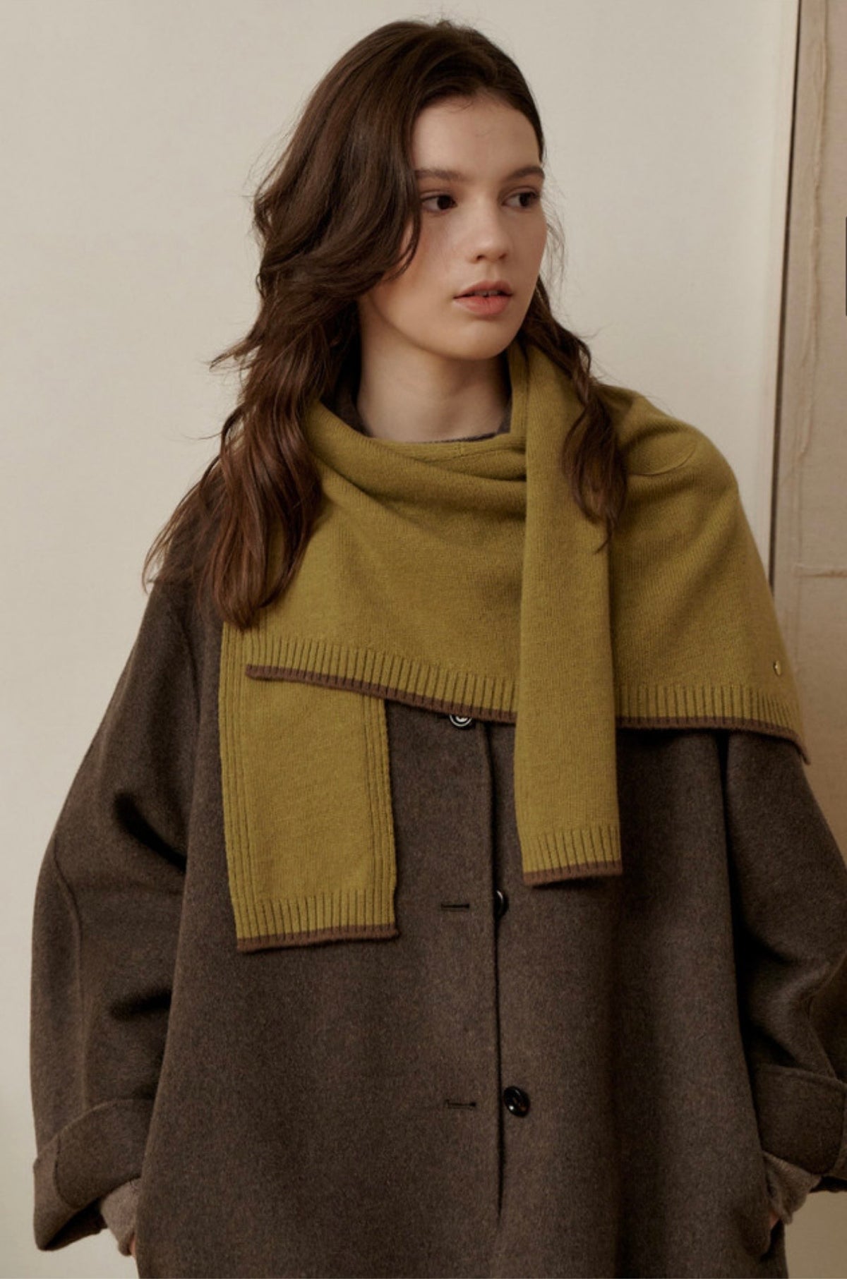3-Way Merino Wool Blend Knit Shawl – Green Tea Brown