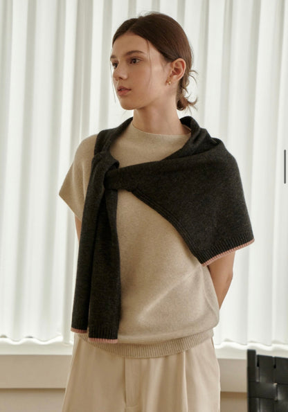 3-Way Merino Wool Blend Knit Shawl – Charcoal Pink
