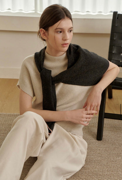 3-Way Merino Wool Blend Knit Shawl – Charcoal Pink