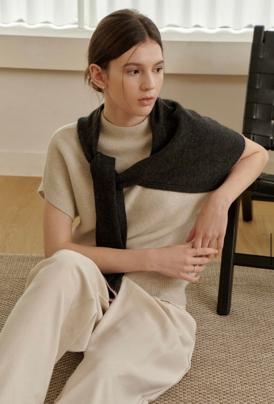 3-Way Merino Wool Blend Knit Shawl – Charcoal Pink