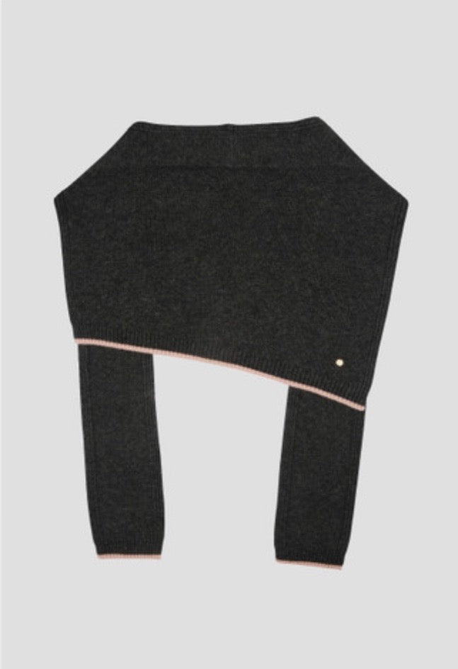 3-Way Merino Wool Blend Knit Shawl – Charcoal Pink