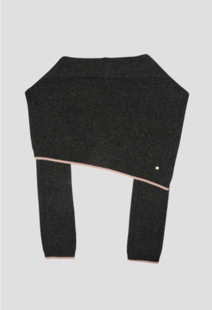 3-Way Merino Wool Blend Knit Shawl – Charcoal Pink
