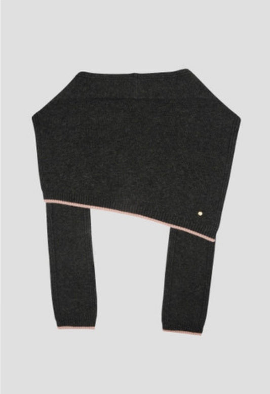 3-Way Merino Wool Blend Knit Shawl – Charcoal Pink