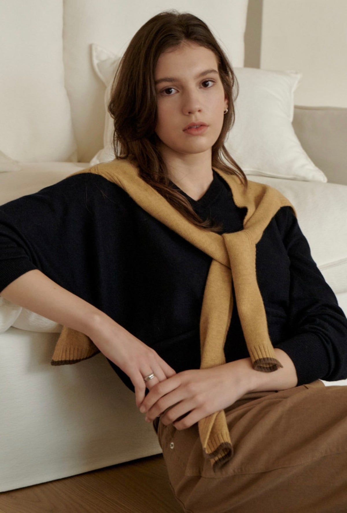 3-Way Merino Wool Blend Knit Shawl – Mustard
