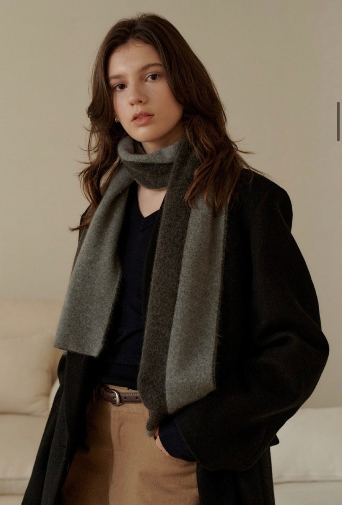 Two-Tone Knit Scarf – Cloud Charcoal
