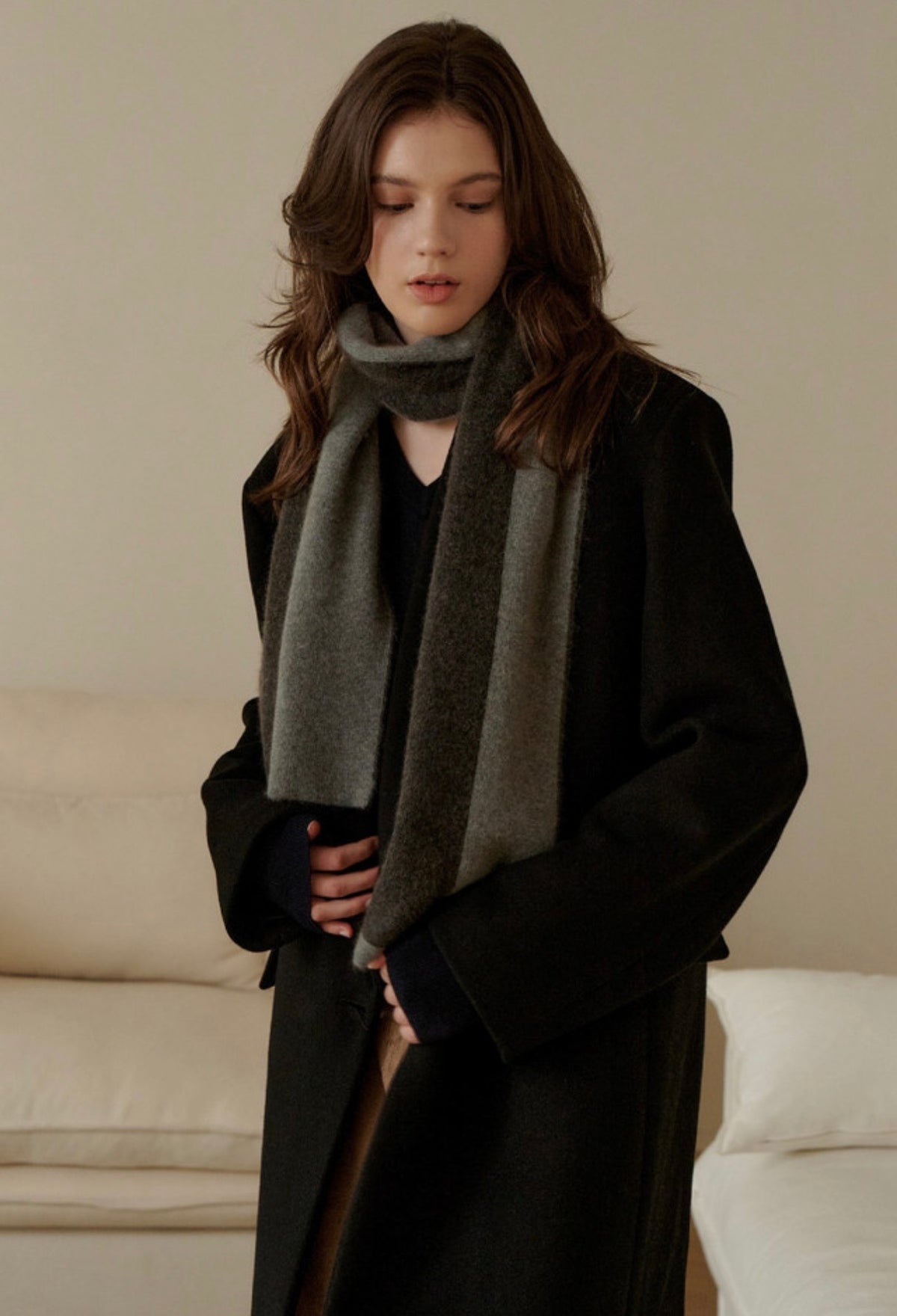 Two-Tone Knit Scarf – Cloud Charcoal