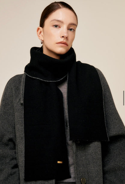 Reversible Cashmere & Wool Blend Scarf – Black Charcoal