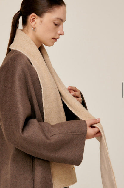 Reversible Cashmere & Wool Blend Scarf – Beige