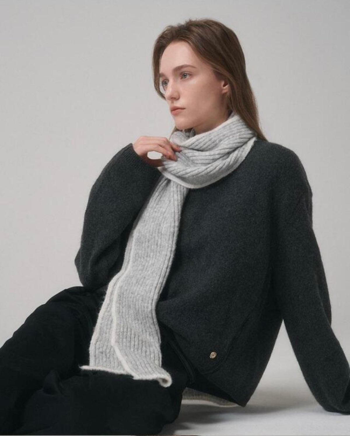 Bouclé Baby Alpaca Winter Scarf – Light Gray