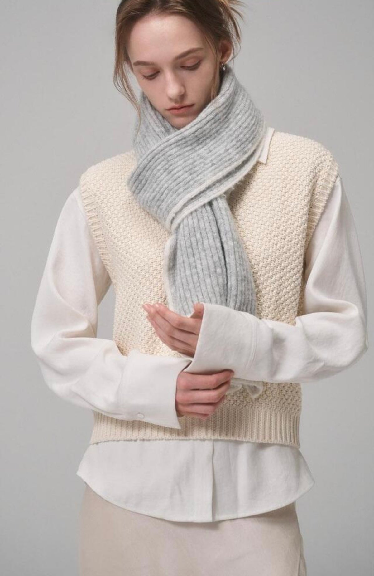 Bouclé Baby Alpaca Winter Scarf – Light Gray
