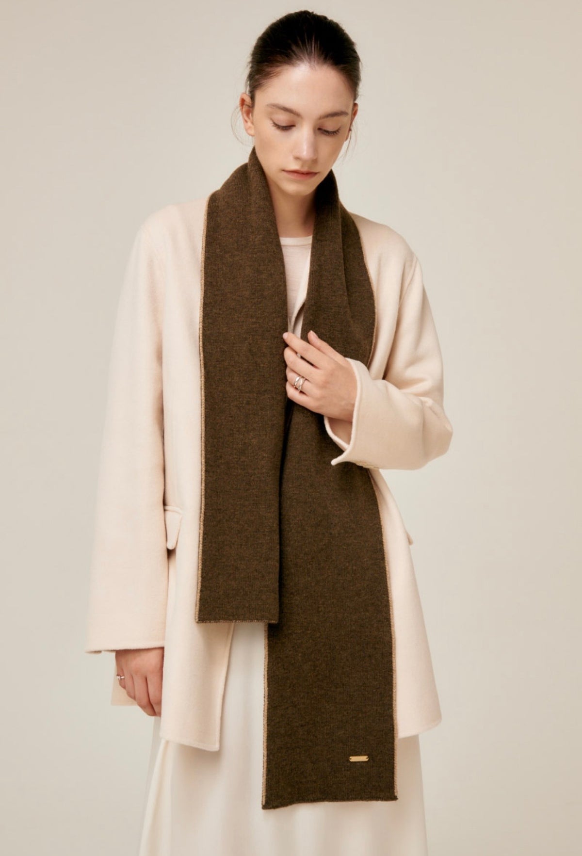 Reversible Cashmere & Wool Blend Scarf – Brown