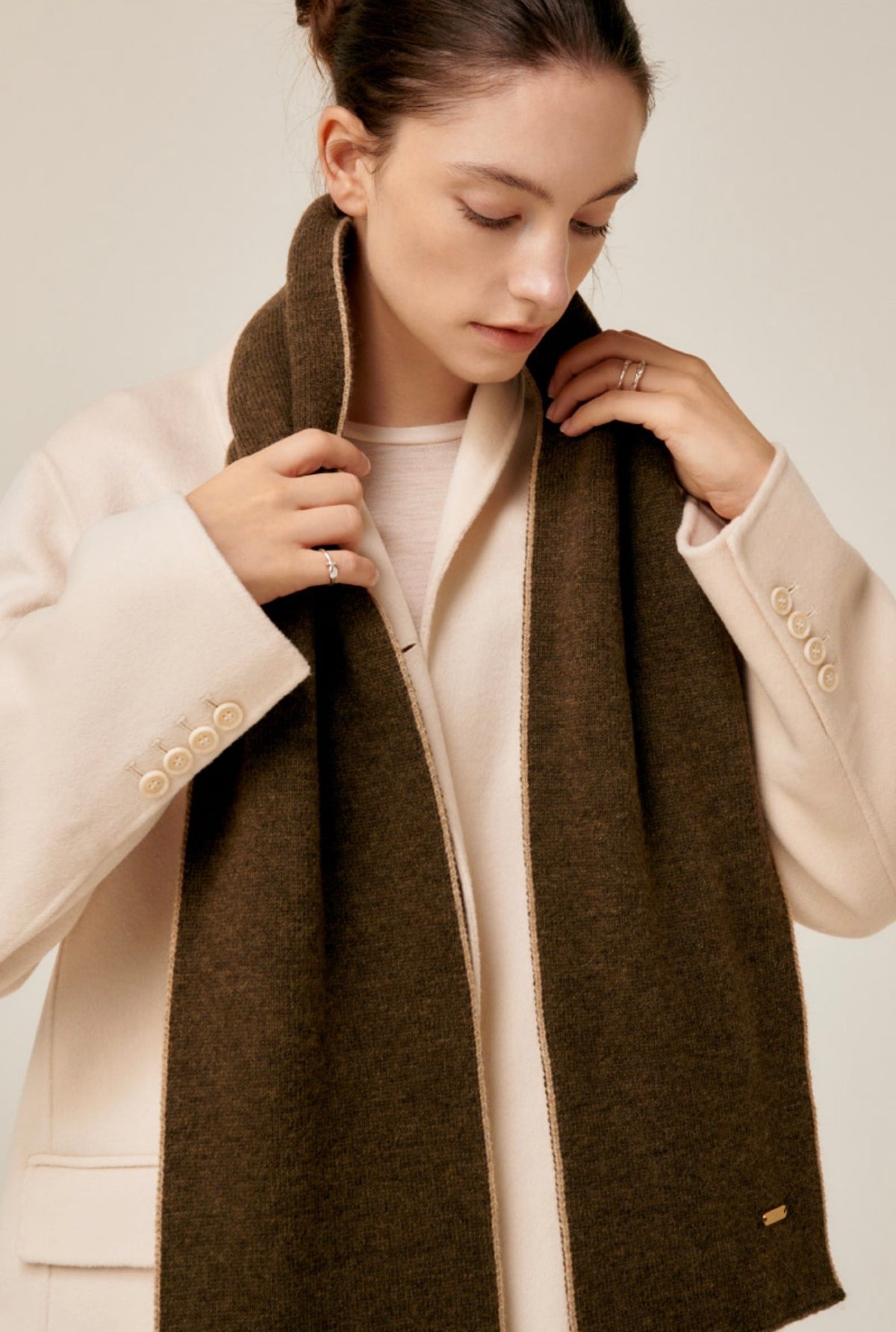 Reversible Cashmere & Wool Blend Scarf – Brown
