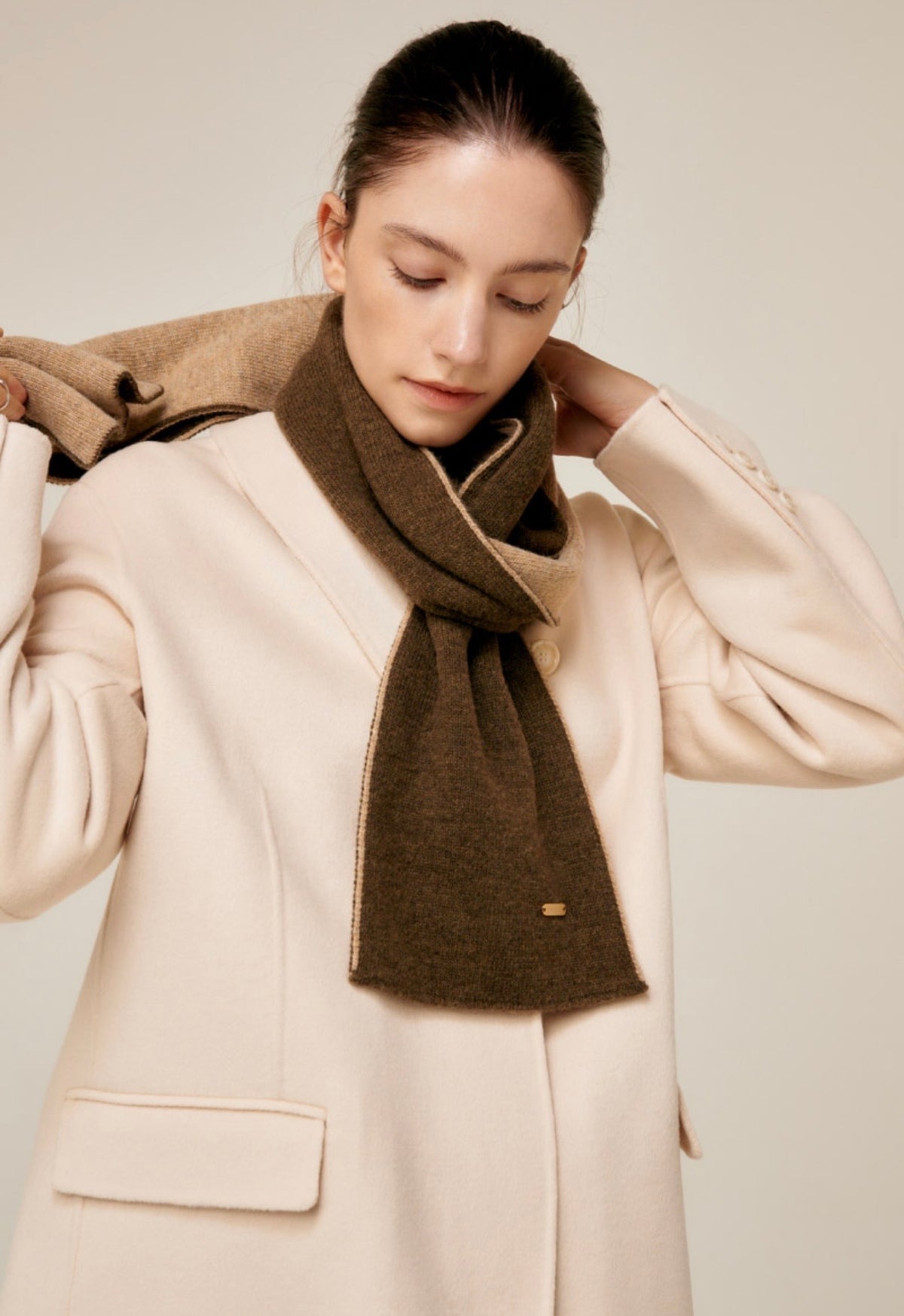Reversible Cashmere & Wool Blend Scarf – Brown