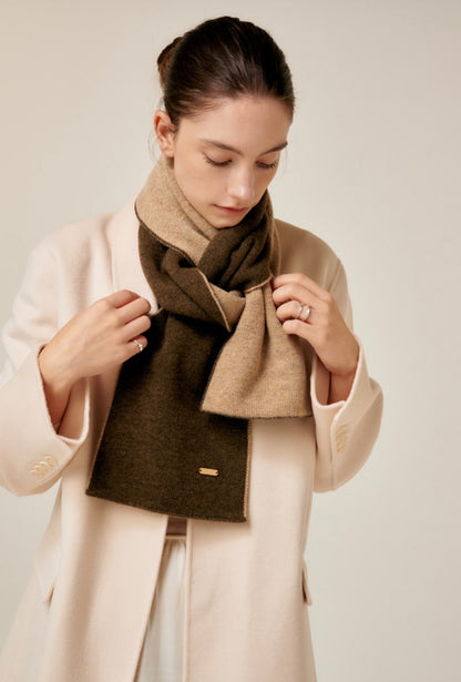 Reversible Cashmere & Wool Blend Scarf – Brown