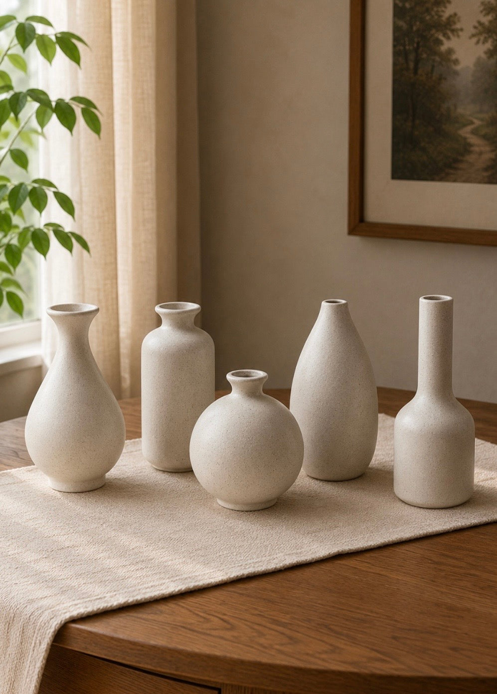 Ivory Ceramic Vase – Five Sculptural Shapes