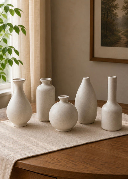 Ivory Ceramic Vase – Five Sculptural Shapes