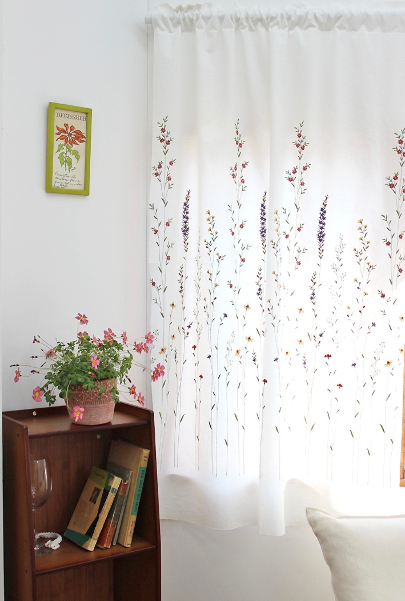 Wildflower Embroidery Cover Small Window Curtain