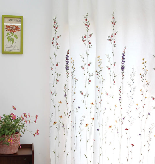 Wildflower Embroidery Cover Small Window Curtain