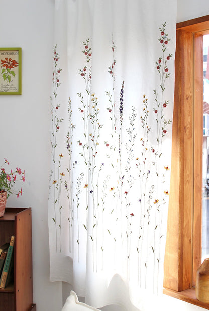 Wildflower Embroidery Cover Small Window Curtain