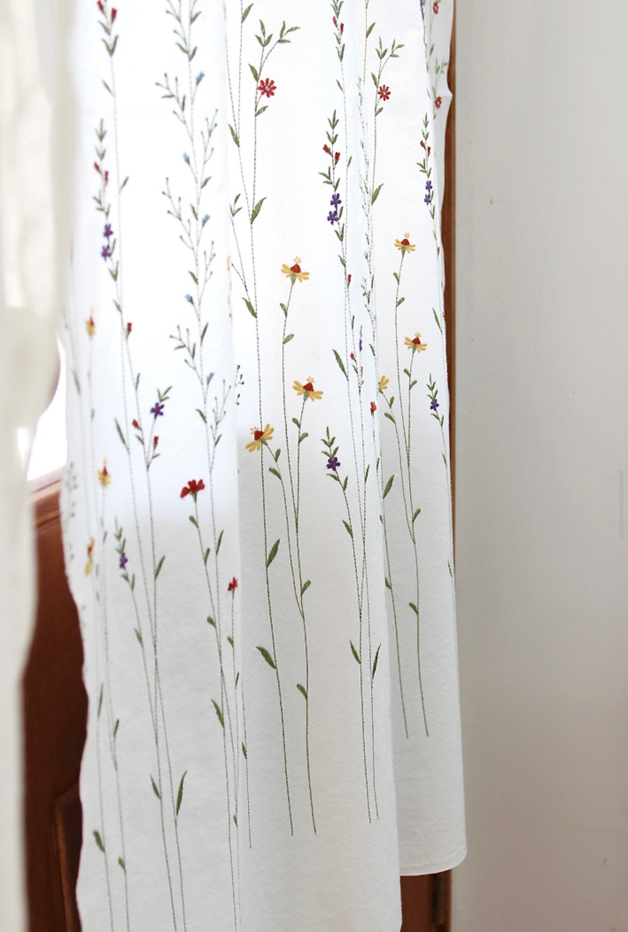Wildflower Embroidery Cover Small Window Curtain