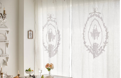 French white linen embroidered panel curtain