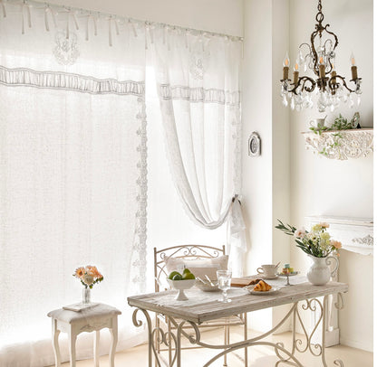 French white linen embroidered panel curtain