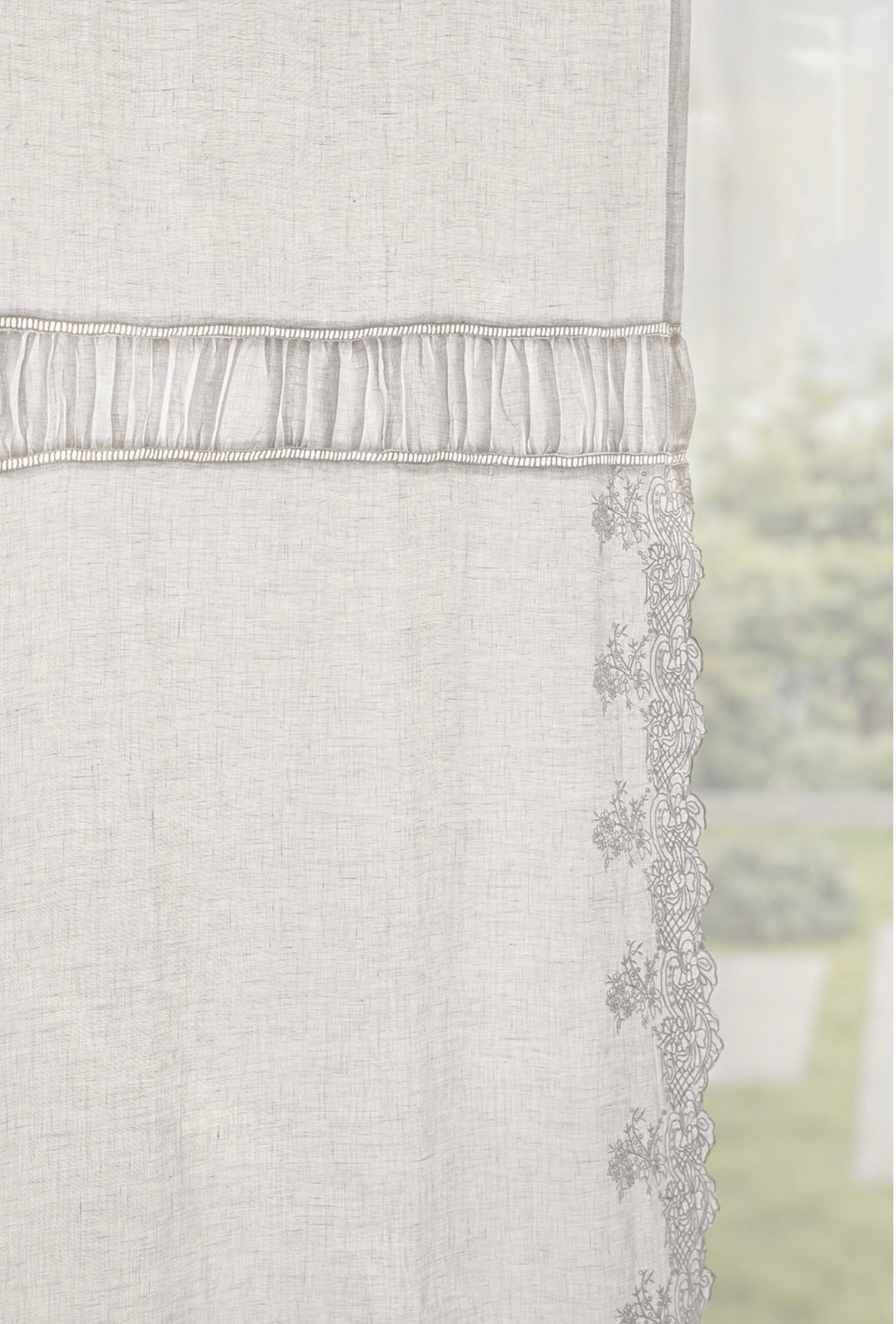 French white linen embroidered panel curtain