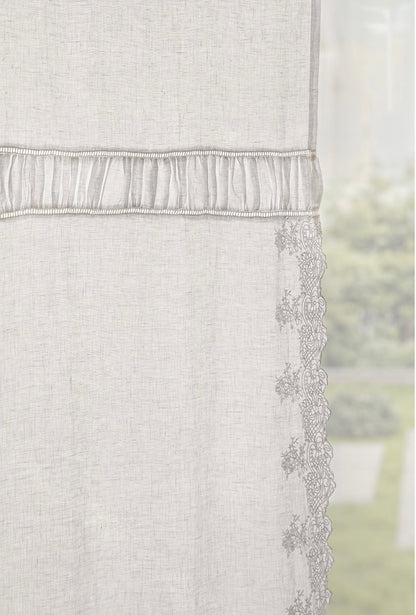 French white linen embroidered panel curtain