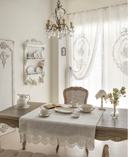 French white linen embroidered panel curtain